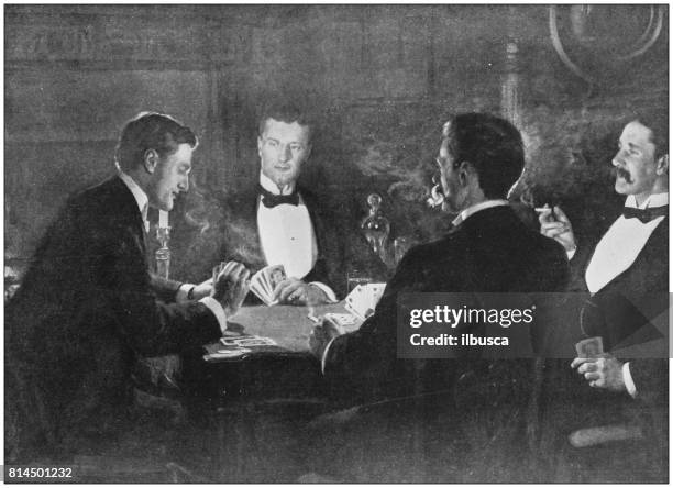 illustrations, cliparts, dessins animés et icônes de antique photo de peintures : cartes à jouer - poker