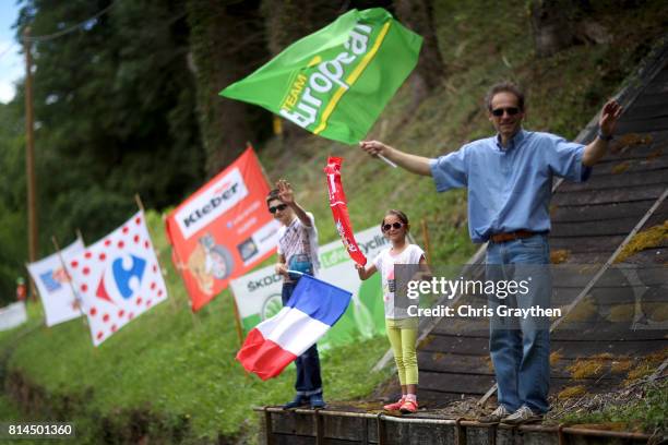 Fans watch stage 13 of the 2017 Le Tour de France, a 101km stage from Saint-Girons to Foix. On July 14, 2017 in Foix, France.