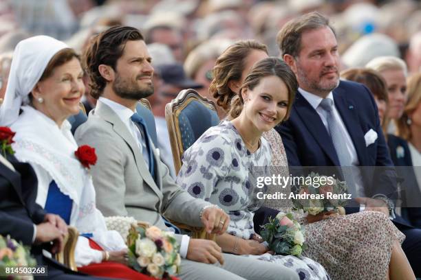 Queen Silvia of Sweden, Prince Carl Philip of Sweden, Princess Sofia of Sweden and Christopher O'Neill attend the celebrations of Crown Princess...