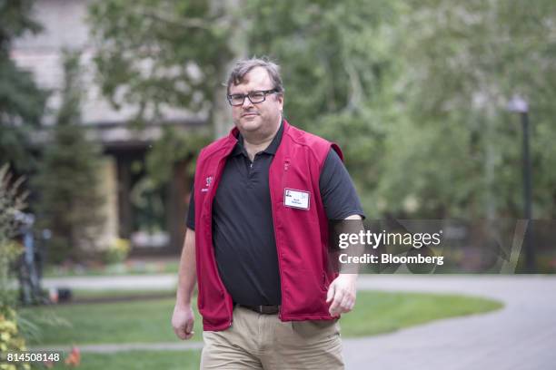 Reid Hoffman, co-founder of LinkedIn Corp., arrives for the morning sessions during the Allen & Co. Media and Technology conference in Sun Valley,...