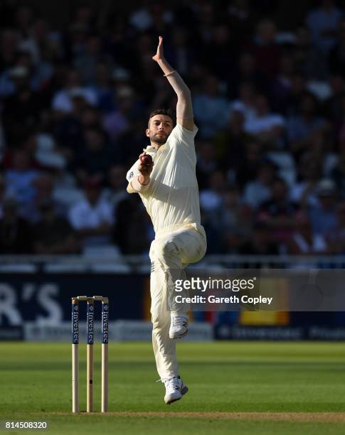 Mark Wood of England bowls during day one of the 2nd Investec Test match between England and South Africa at Trent Bridge on July 14, 2017 in...
