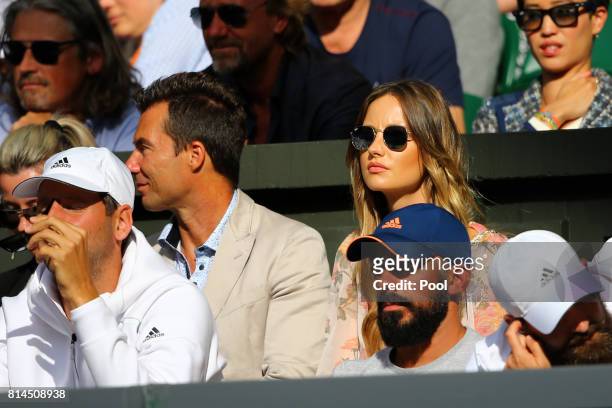 Ester Satorova, wife of Tomas Berdych looks on during his Gentlemen's Singles semi final match against Roger Federer of Switzerland on day eleven of...