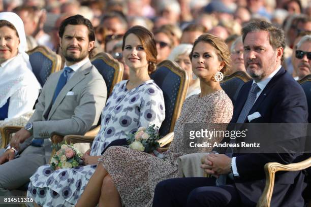Queen Silvia of Sweden, Prince Carl Philip of Sweden, Princess Sofia of Sweden, Princess Madeleine of Sweden and Christopher O'Neill attend the...