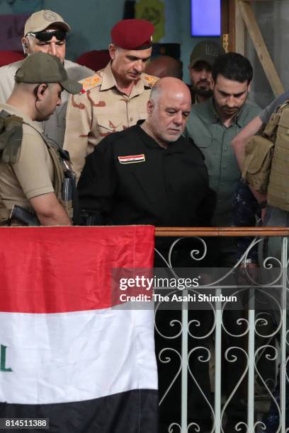 Iraqi Prime Minister Haider al-Abadi is seen after retaken Mosul on July 9, 2017 in Mosul, Iraq.