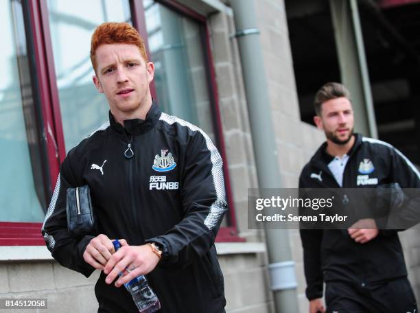 Jack Colback of Newcastle arrives for the Pre-Season Friendly between Heart of Midlothian and Newcastle United at the Tynecastle Stadium on July 14...