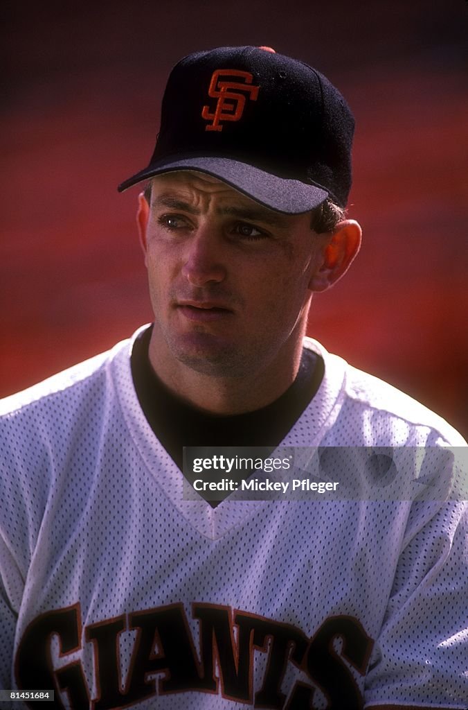 Closeup of San Francisco Giants Robby Thompson before game vs… News