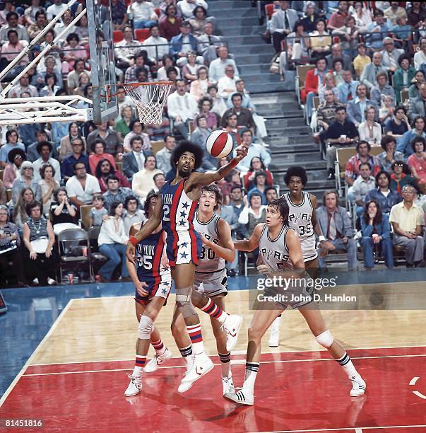 Basketball: ABA Playoffs, New York Nets Julius Dr, J Erving in action vs San Antonio Spurs Allan Bristow , Billy Paultz , and Larry Kenon , San...