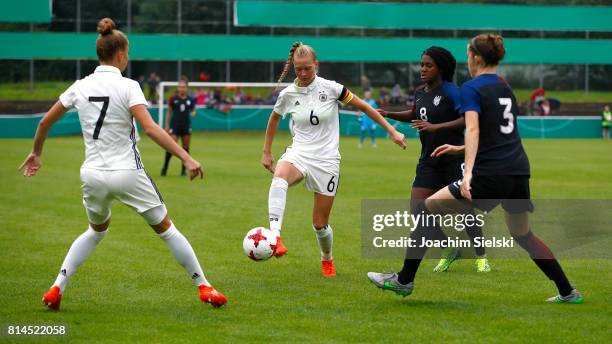 Giulia Gwinn and Janina Minge of Germany challenges Brianna Pinto and Tierna Davidson of USA during the international friendly match between U19...