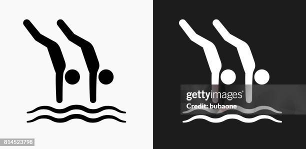 dives icon on black and white vector backgrounds - high dive stock illustrations