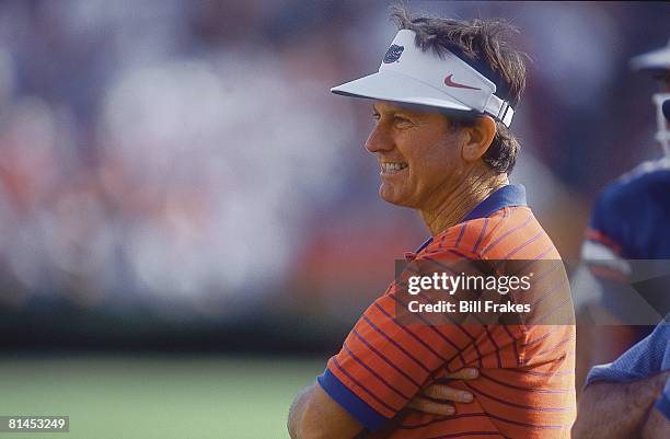 Coll, Football: Closeup of Florida coach Steve Spurrier on sidelines during game vs Vanderbilt, Gainesville, FL 11/3/2001