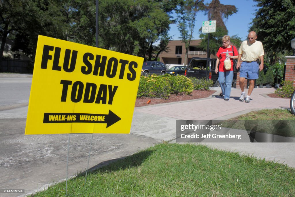 Flu shots sign at the Farmers Market in Winter Park