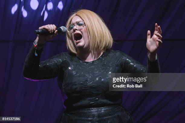 Jade Adams impersonates Adele on the Comedy Stage at Latitude Festival at Henham Park Estate on July 14, 2017 in Southwold, England.
