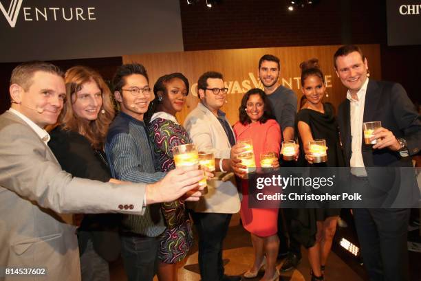 Actors Josh Gad, Halle Berry, CEO of Pernod Ricard Alexandre Ricard and The Grand Finalists at The Chivas Venture $1m Global Startup Competition at...