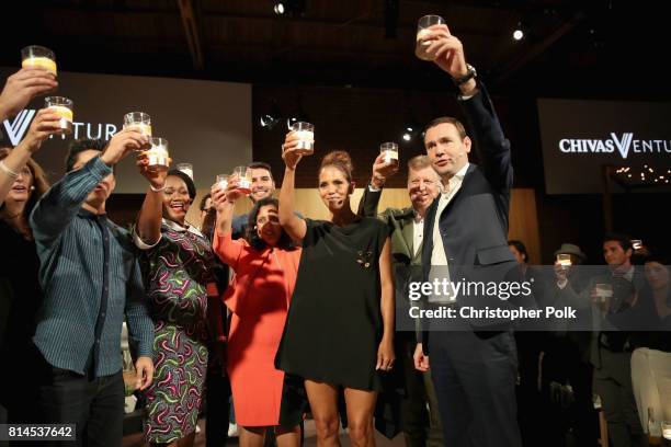 Actor Halle Berry, CEO of Pernod Ricard Alexandre Ricard and The Grand Finalists at The Chivas Venture $1m Global Startup Competition at LADC Studios...