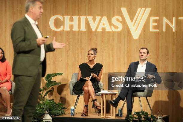 Actor Halle Berry and CEO of Pernod Ricard Alexandre Ricard at The Chivas Venture $1m Global Startup Competition at LADC Studios on July 13, 2017 in...