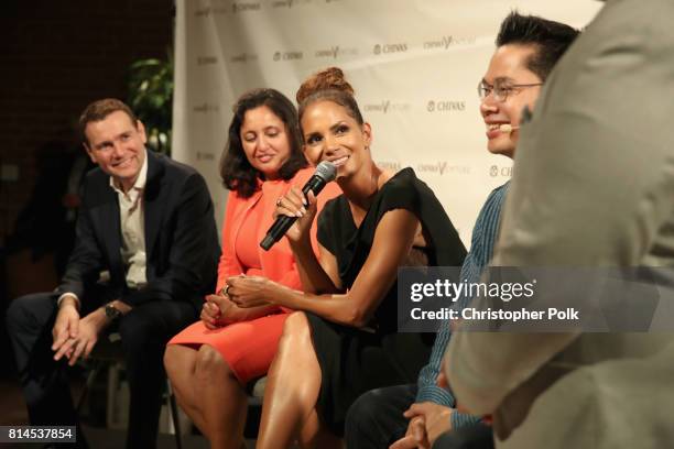 Of Pernod Ricard Alexandre Ricard, Director of the Beeck Center Sonal Shah and actor Halle Berry at The Chivas Venture $1m Global Startup Competition...