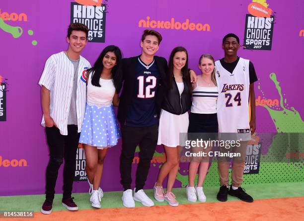 Actors Kyson Facer, Mohana Krishnan, Alex Hook, Carson Rowland, Nicole Alyse Nelson, and Armani Barrett attend Nickelodeon Kids' Choice Sports Awards...