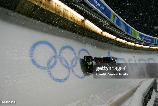 Bobsleigh: 2006 Winter Olympics, USA Todd Hays and Pavle Jovanovic in action during Two Man Heat 4 at Cesana Pariol, Cesana, Italy 2/19/2006