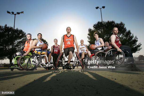 Wheelchair Basketball: Portrait of Mike Hudson , Chuck Gill , James Coughlin , David Wilkes , Pete Sanchez , Danielle Peers , Danny Brinton , and...