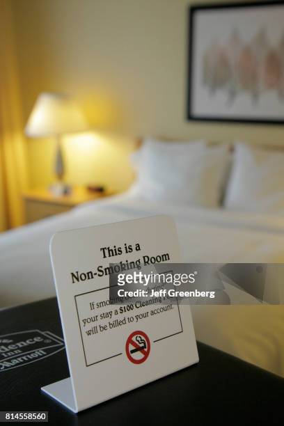 Non-smoking room sign in the guest room at Residence Inn Marriott.