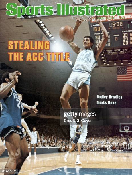 March 12, 1979 Sports Illustrated via Getty Images Cover, College Basketball: ACC Tournament, North Carolina Dudley Bradley in action, making dunk vs...