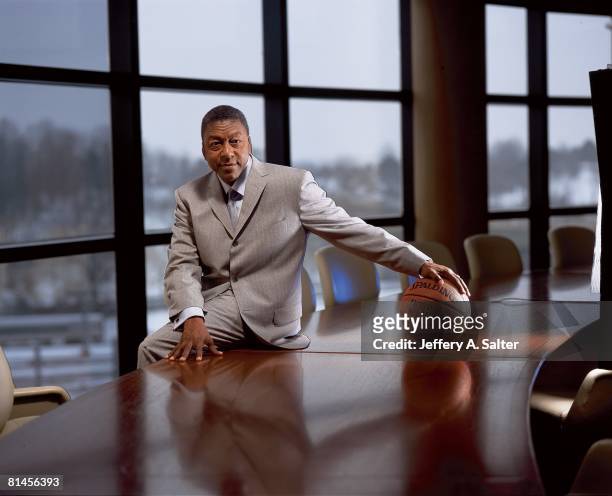 Basketball: Portrait American businessman Robert L Johnson in his office, Washington, DC 2/26/2003. A co-founder of BET and owner of the Charlotte...