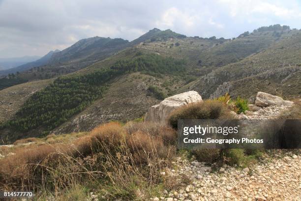 Carboniferous limestone landscape, near Benimaurell, Vall de Laguar, Marina Alta, Alicante province, Spain.