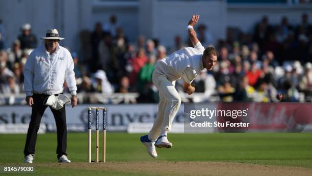 England bowler Stuart Broad in action during day one of the 2nd Investec Test match between England and South Africa at Trent Bridge on July 14, 2017...