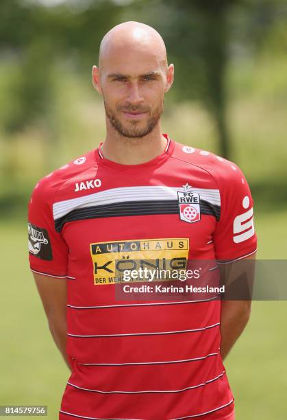 Daniel Brueckner of Rot-Weiss Erfurt poses during the team presentation at on July 7, 2017 in Erfurt, Germany.