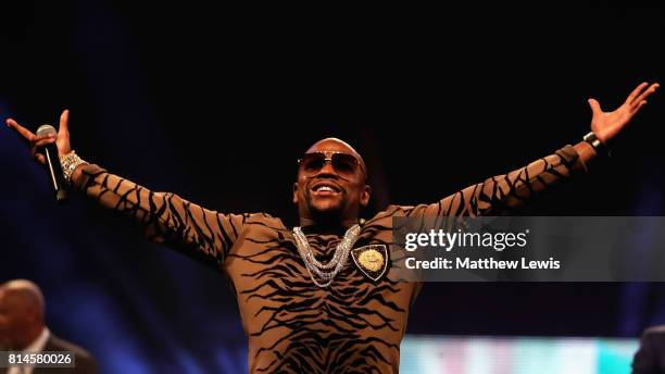 Floyd Mayweather Jr. During the Floyd Mayweather Jr. V Conor McGregor World Press Tour at SSE Arena on July 14, 2017 in London, England.