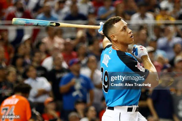 Aaron Judge of the New York Yankees bats during the 2017 T-Mobile Home Run Derby at Marlins Park on Monday, July 10, 2017 in Miami, Florida.