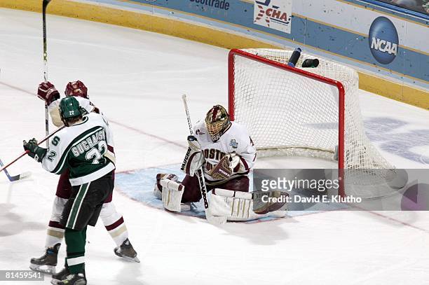 College Hockey: NCAA Frozen Four, Boston College goalie Cory Schneider in action, making save vs Michigan State, St, Louis, MO 4/7/2007