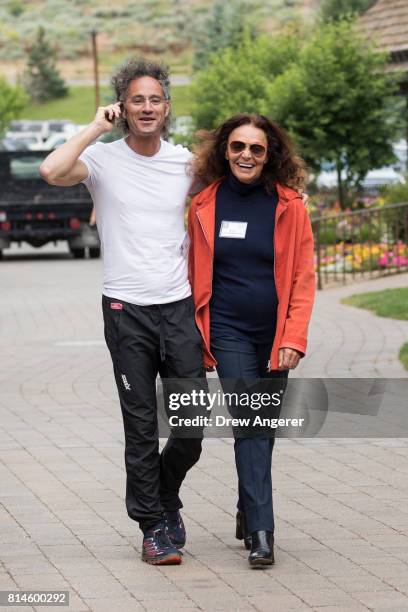 Alex Karp, chief executive officer of Palantir Technologies, and fashion designer Diane von Furstenberg attend the fourth day of the annual Allen &...