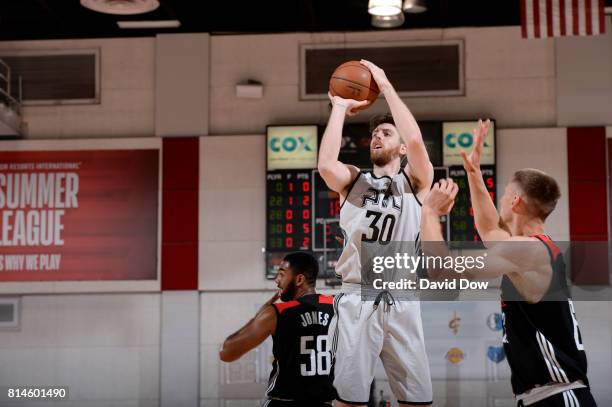 Ryan Kelly of the Atlanta Hawks passes the ball against the Houston Rockets during the 2017 Summer League on July 14, 2017 at the Cox Pavilion in Las...