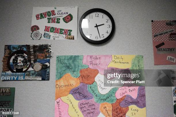 Patient's motivational artwork adorns the walls at the Neil Kennedy Recovery Center on July 14, 2017 in Youngstown, Ohio. One of the oldest recovery...