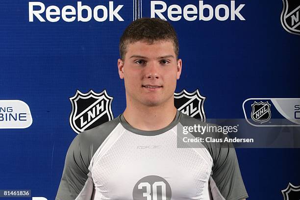 Cody Hodgson poses for a headshot during the 2008 NHL Combine at the Westin Bristol Place on May 30, 2008 in Toronto, Ontario, Canada.