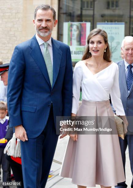 King Felipe VI of Spain and Queen Letizia of Spain visit the Weston Library at Oxford University on the final day of the Spanish State Visit to the...