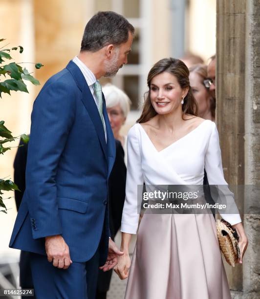 King Felipe VI of Spain and Queen Letizia of Spain visit Exeter College at Oxford University on the final day of the Spanish State Visit to the...