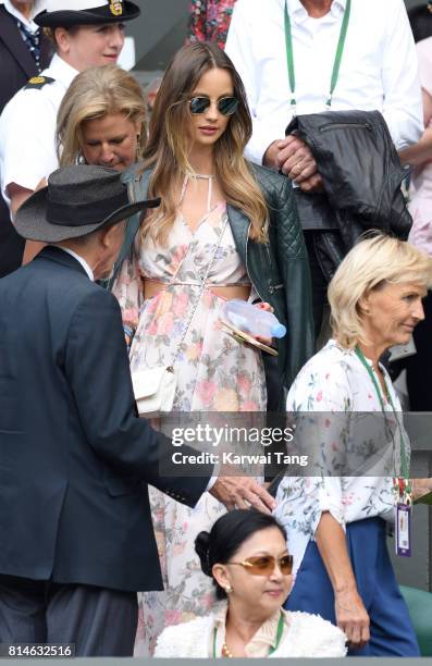 Ester Satorova attends day eleven of the Wimbledon Tennis Championships at the All England Lawn Tennis and Croquet Club on July 14, 2017 in London,...