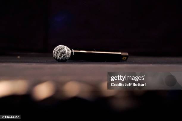 Detail shot of the microphone Conor McGregor tossed into the air after he gave his introduction speech during the Floyd Mayweather Jr. V Conor...