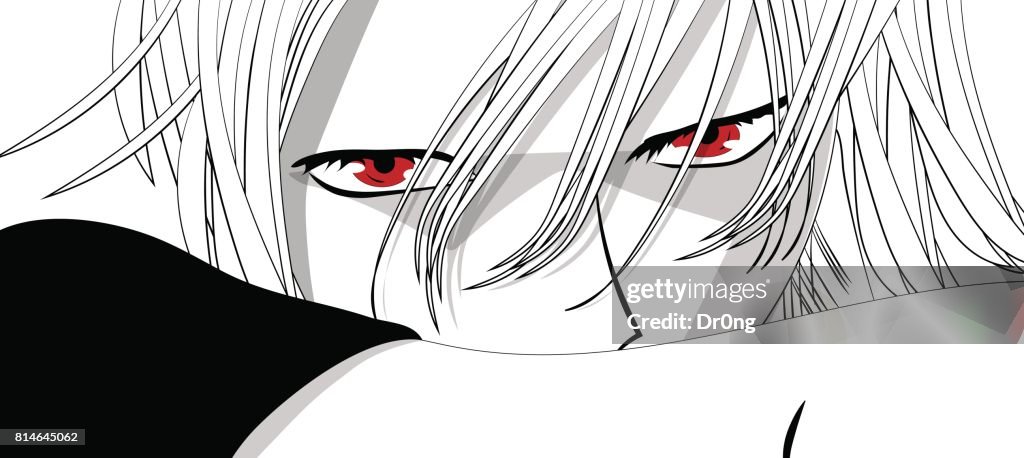 Ojos De Anime Ojos Rojos Sobre Fondo Blanco Cara De Anime De Dibujos  Animados Ilustración De Vector Ilustración de stock - Getty Images