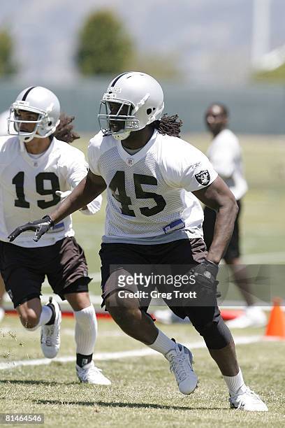 Tight end Darrell Strong of the Oakland Raiders works out during Oakland Raiders Mini Camp on June 5, 2008 at Raiders Headquarters in Alameda,...