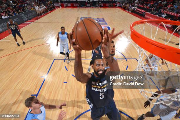 Keith Benson of the New Orleans Pelicans shoots the ball against the Denver Nuggets during the 2017 Summer League on July 14, 2017 at the Cox...