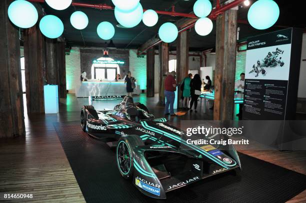 View of the Jaguar I-TYPE at the Jaguar Formula E RE:Charge Event at The Liberty Warehouse on July 14, 2017 in the Brooklyn borough of New York City,...