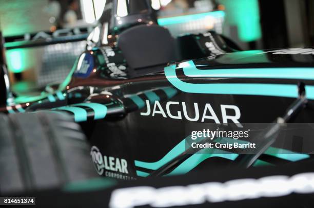 View of the Jaguar I-TYPE at the Jaguar Formula E RE:Charge Event at The Liberty Warehouse on July 14, 2017 in the Brooklyn borough of New York City,...