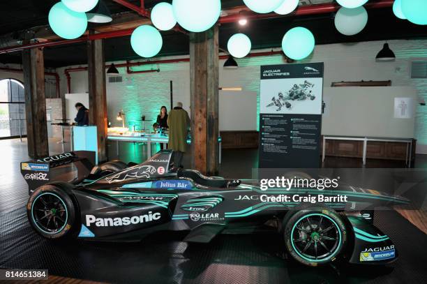 View of the Jaguar I-TYPE at the Jaguar Formula E RE:Charge Event at The Liberty Warehouse on July 14, 2017 in the Brooklyn borough of New York City,...
