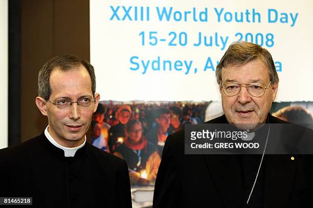 Cardinal George Pell , the Archbishop of Sydney, with Monsignor Guido Marini , Master of Liturgical Ceremonies for His Holiness Pope Benedict XVI...