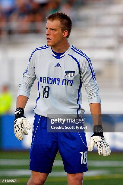 Eric Kronberg of the Kansas City Wizards watches the play develop against the Colorado Rapids during the game at Shawnee Mission North High School on...