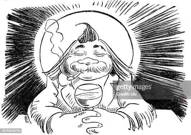 happy man drinking a glas of wine - drinking wine alone stock illustrations