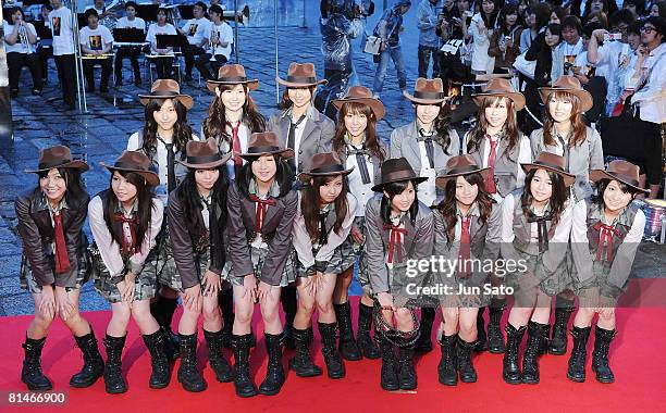 Singers AKB48 attend "Indiana Jones and the Kingdom of the Crystal Skull" Japan Premiere at the National Yoyogi Gymnasium on June 5, 2008 in Tokyo,...